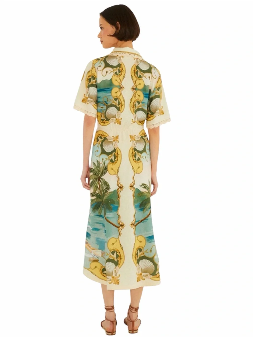 NWT Farm Rio Off-White Royal Sea Collared Lenzing™ Ecovero™ Euroflax™ Midi Dress - Picture 3 of 12